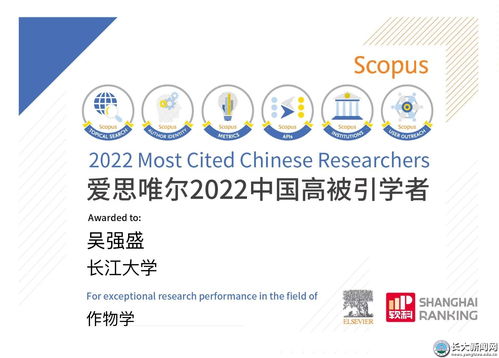 吳強盛教授榮膺愛思唯爾2022中國高被引學(xué)者